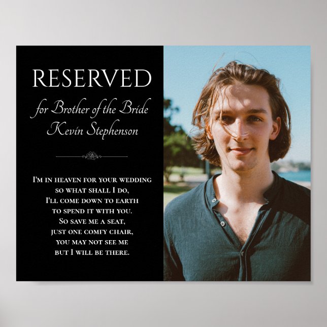 Black Brother of Bride Photo Memorial Wedding Poster (Front)