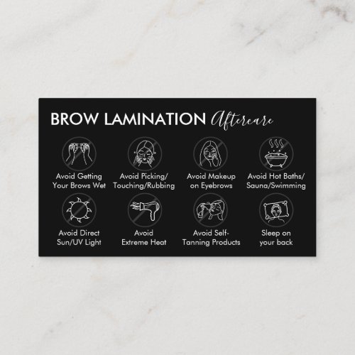 Black Brow Lamination Aftercare Advice Instruction Business Card