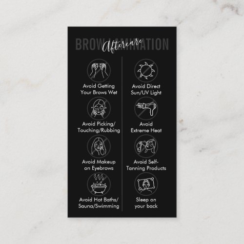 Black Brow Lamination Aftercare Advice Instruction Business Card