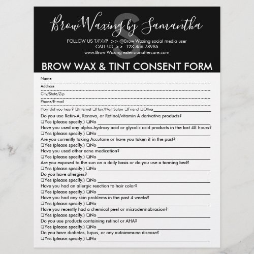 Black Brow Wax Tint Customer Consent Waiver Form Flyer