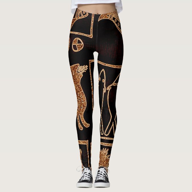 Black/Brown African Motif on Leggings (Front)