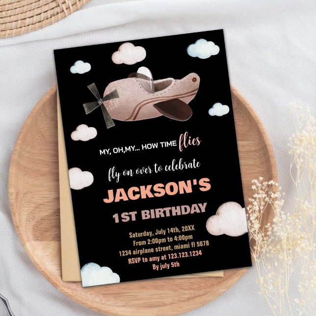 Black Brown Airplane Birthday Invitations (Black Brown Airplane Birthday Invitations)