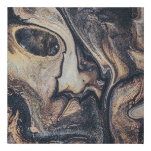 Black, brown, and gray abstract painting faux canvas print