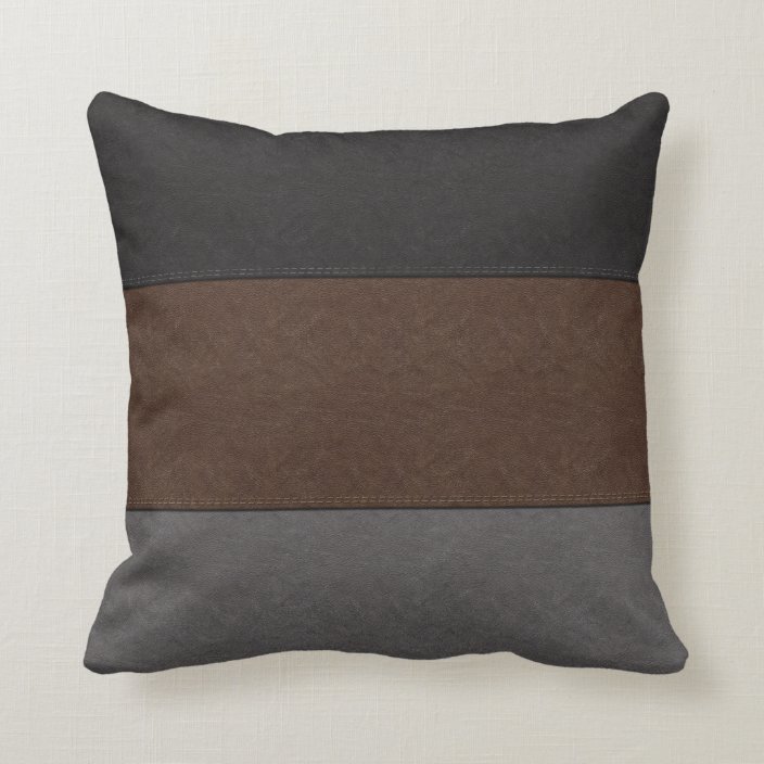 Black Brown and Gray Leather Look Throw Pillow
