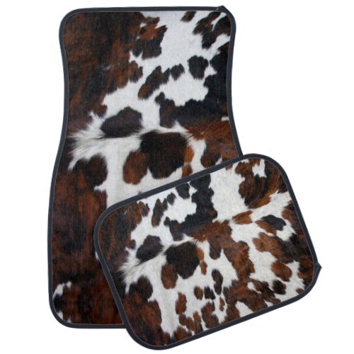 Black Brown and White Cowhide Print Car Mat