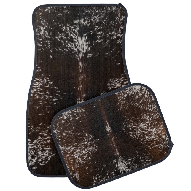 Black Brown and White Cowhide Print Car Mat (Set)