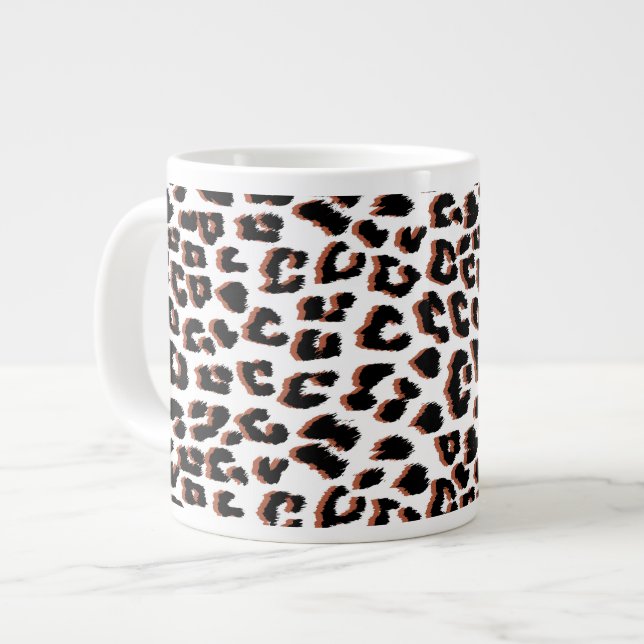 Black Brown and White Leopard Print  Giant Coffee Mug (Front Left)