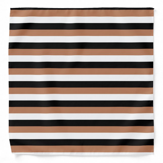 Black, Brown and White Stripes Bandana (Front)