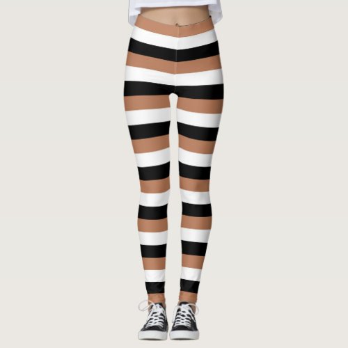 Black Brown and White Stripes Leggings