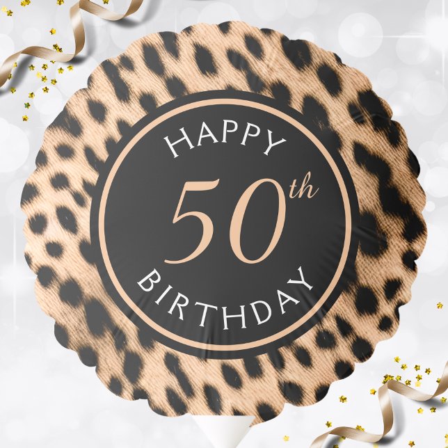 Black & Brown Animal Cheetah Print 50th Birthday Balloon (black and tan brown cheetah print 50th birthday balloon)