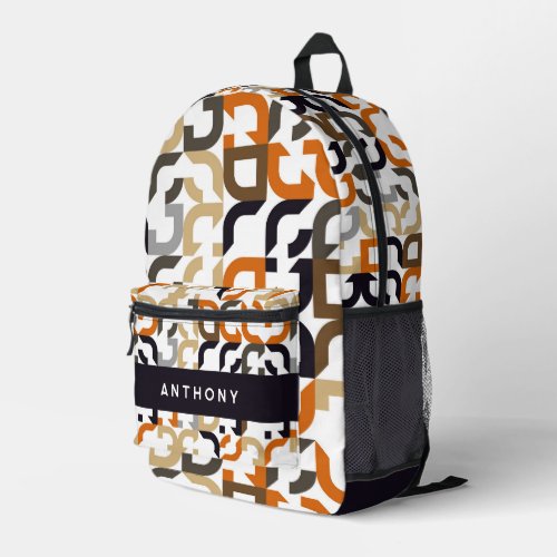 Black Brown Beige Orange Midcentury Art Pattern Printed Backpack