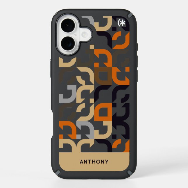 Black Brown Beige Orange Midcentury Art Pattern Speck iPhone Case (Front)
