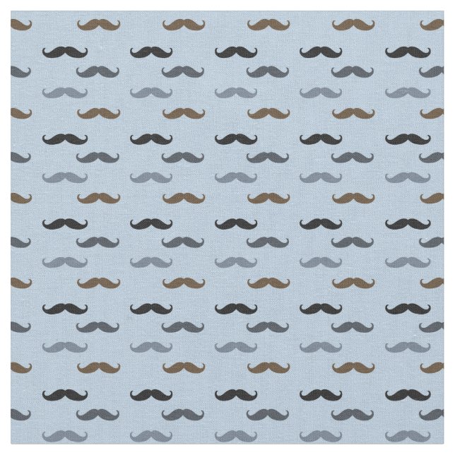 Black Brown Blue Retro Mustaches Fabric (Close Up)