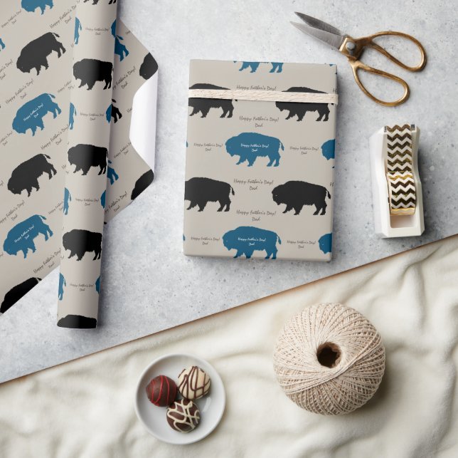 Black Brown Blue Rustic Buffalo Custom Colors Wrapping Paper (Crafts)