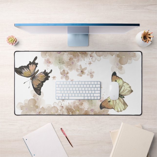 Black brown butterfly with white background desk mat (Office 1)
