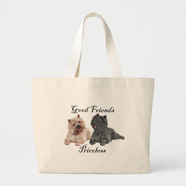 Black & Brown Cairn Terriers Large Tote Bag (Front)