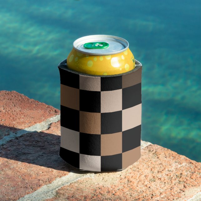 Black Brown Checkerboard Retro Checks  Can Cooler (In Situ Pool)