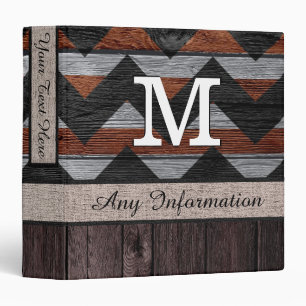 Black & Brown Chevron Zigzag Pattern Look Wood 3 Ring Binder