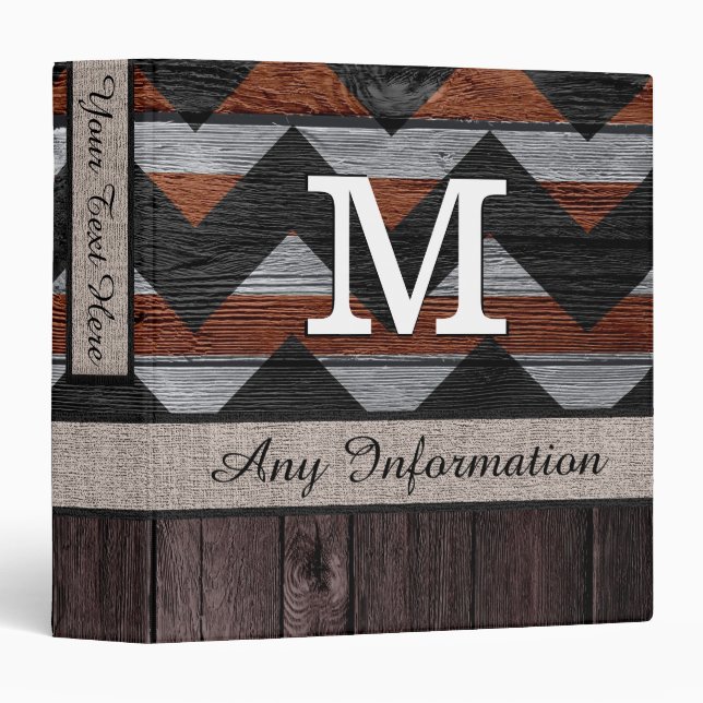 Black & Brown Chevron Zigzag Pattern Look Wood 3 Ring Binder (Front/Spine)