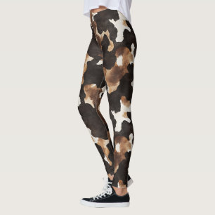 Black Brown Cream Cow Print Leggings