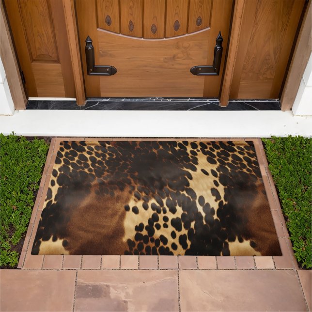Black Brown Cream Cowhide Doormat (Outdoor)