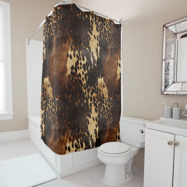 Black Brown Cream Cowhide Shower Curtain (In Situ)