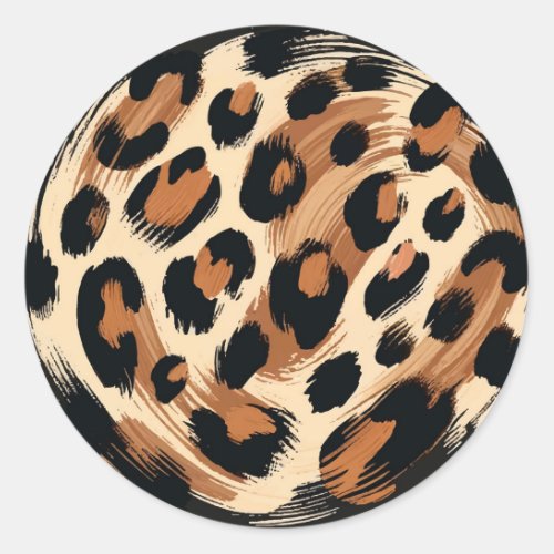 Black Brown Cream Painted Leopard Animal Print  Classic Round Sticker