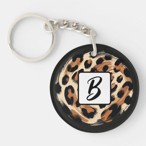 Black Brown Cream Painted Leopard Animal Print  Keychain