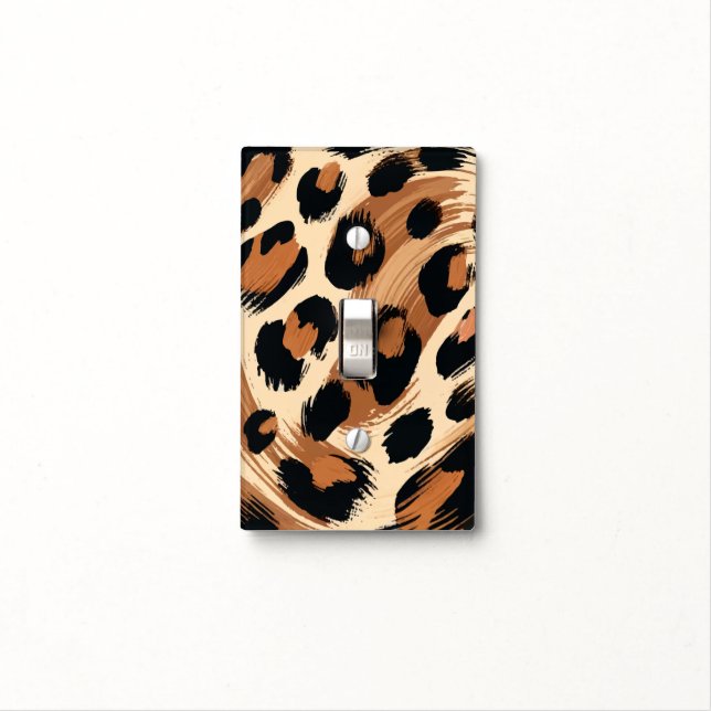 Black Brown Cream Painted Leopard Animal Print  Light Switch Cover (In Situ)