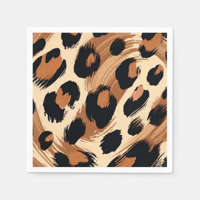 Black Brown Cream Painted Leopard Animal Print  Napkins (Front)