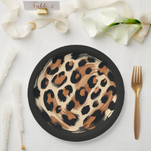 Black Brown Cream Painted Leopard Animal Print Paper Plates