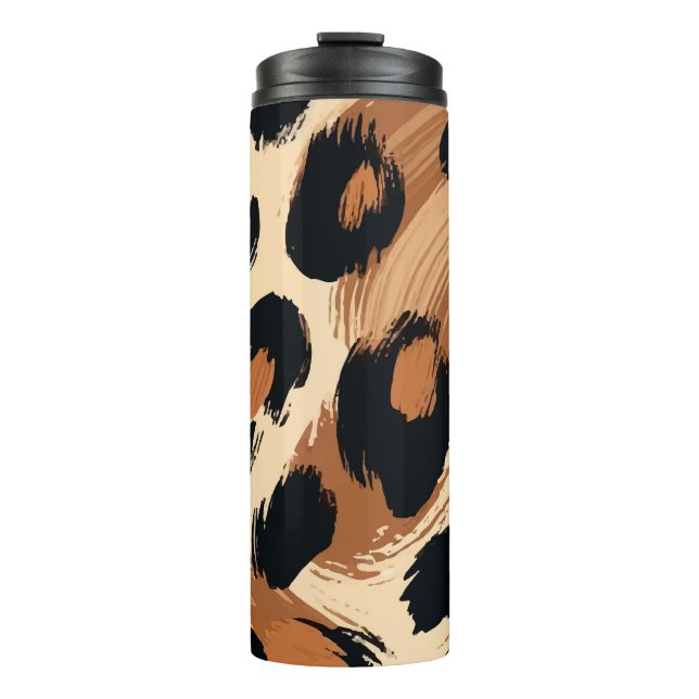 Black Brown Cream Painted Leopard Animal Print  Thermal Tumbler (Front)