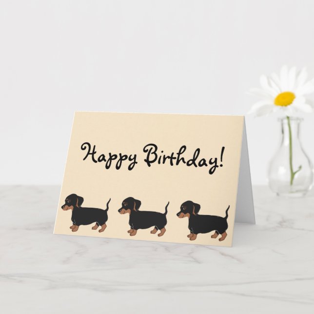 Black Brown Dachshunds Creme Happy Birthday Card (Small Plant)