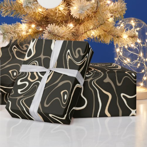 Black brown damascus abstract swirls cool pattern wrapping paper