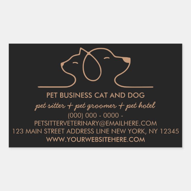Black Brown Dog Cat Logo Vet Pet Rectangular Sticker (Front)