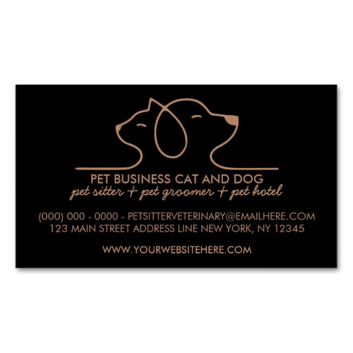 Black Brown Dog Cat Simple Logo Veterinary Pet Business Card Magnet
