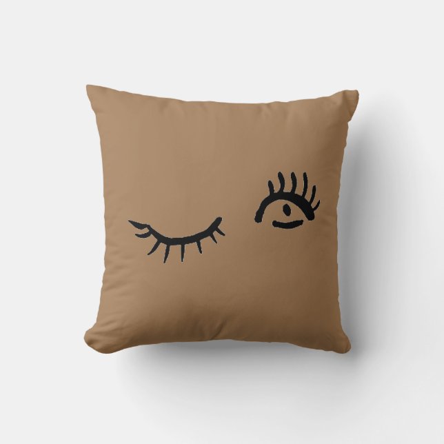 Black & Brown Eye Wink Printed Throw Pillow (Front)