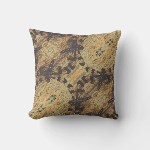 Black brown  fall colors dragonfly solid back throw pillow