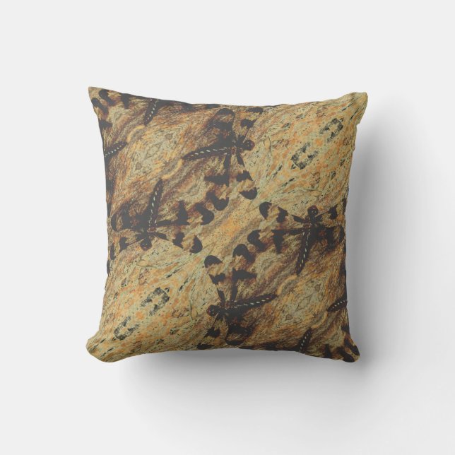 Black, brown  fall colors dragonfly solid back throw pillow (Front)