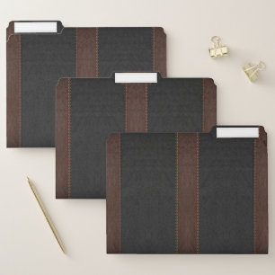 Black & Brown Faux Leather Stitched Effect File Folder