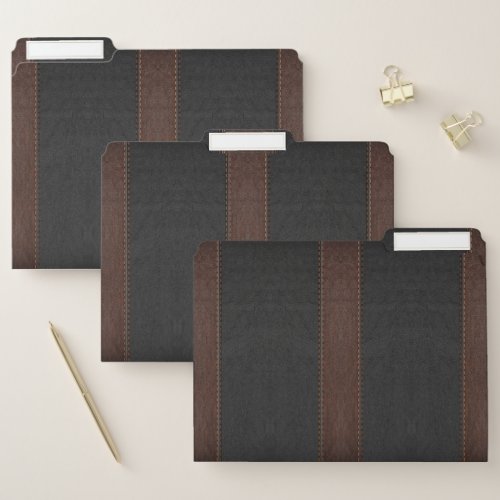 Black  Brown Faux Leather Stitched Effect File Folder