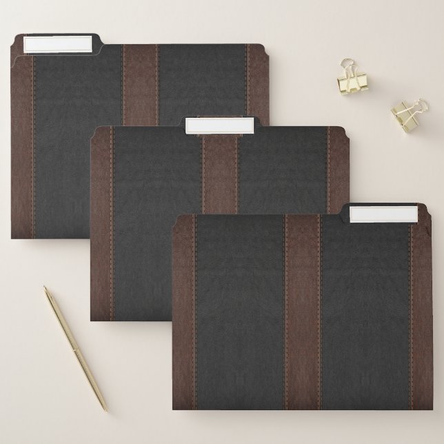 Black & Brown Faux Leather Stitched Effect File Folder (Set)