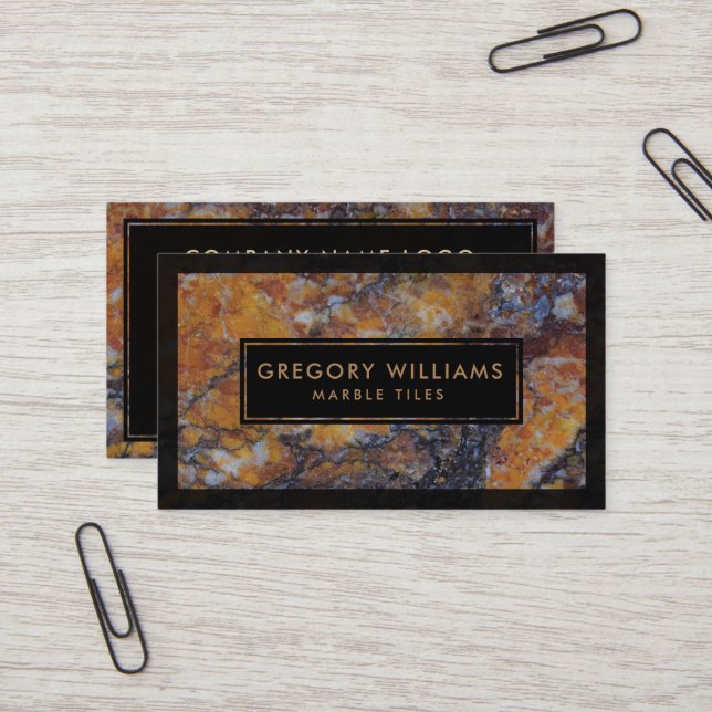 Black & Brown Faux Marble Business Card (Front/Back In Situ)
