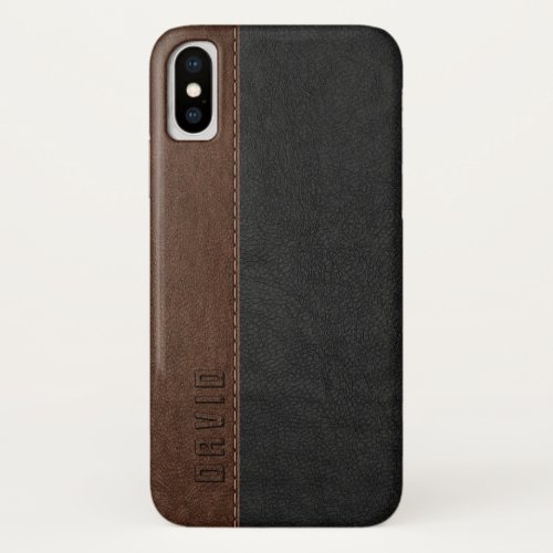 Black  Brown Faux Vintage Leather Texture iPhone X Case