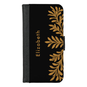 Black Brown Floral Leaves Custom Name Persoalized iPhone 8/7 Wallet Case