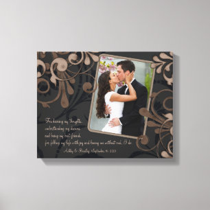 Black Brown Floral Wedding Photo Template Canvas