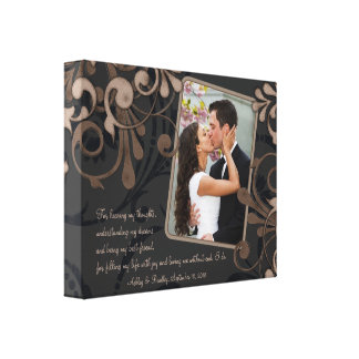 Black Brown Floral Wedding Photo Template Canvas