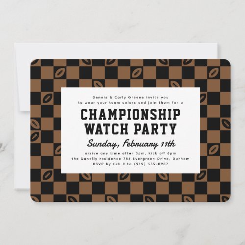 Black Brown Football Championship Game Watch Party Invitation