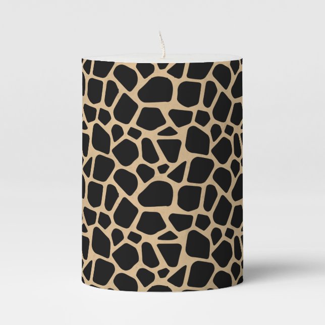 Black Brown Giraffe Print Pillar Candle (Front)