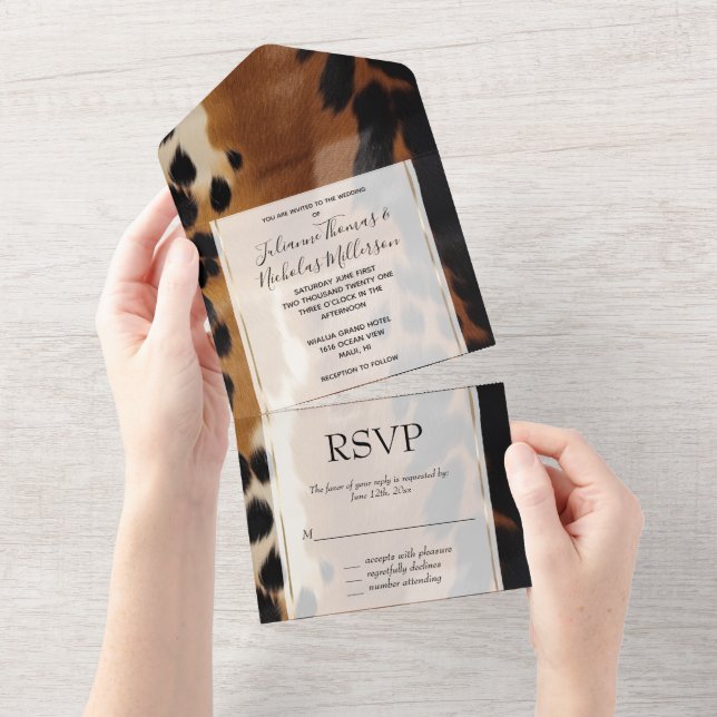 Black Brown Gold Cowhide  All In One Invitation (Tearaway)